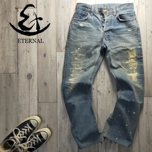 ☆備中倉敷工房 ETERNAL エターナル☆No54626 USED ペンキ汚し 加工 クラッシュ リペア加工 デニム W30 S1048