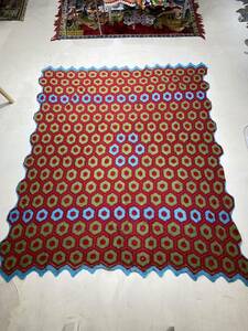 vintage knit rug アメリカ古着 ビンテージラグ ニットラグ ブランケット カーペット 絨毯 インテリア ヨーロッパ古着 レトロラグ 219×193