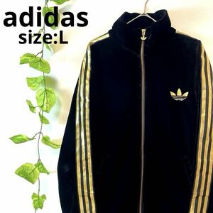 激レア★ベロア★adidas アディダス トラックジャケット ジャージ 黒金ブラックゴールド スリーライン トレフォイルロゴ 90s90