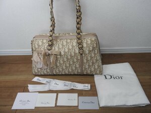 ChristianDior クリスチャンディオール CPF44865 ロマンティック トロッター ミニボストン コサージュ リボン付 ベージュ 保存袋 カード