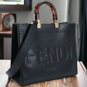 中古 フェンディ トートバッグ レディース ブランド FENDI サンシャイン ミディアム レザー 8BH386 ABVL F0KUR ブラック バッグ