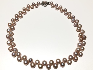 ピンクボタン真珠 SILVER 47.5g 8～8.5㎜玉 デザイン ネックレス 美品