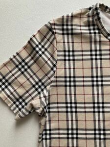 美品◆バーバリーロンドン BURBERRY LONDON ノバチェック柄　半袖シャツ　Tシャツ　カットソー　サイズ2 ホース刺繍 ストレッチ レディース