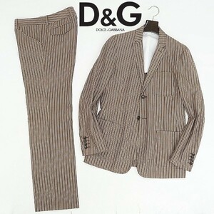 国内正規品◆D&G ドルチェ＆ガッバーナ ストライプ柄 コットン 2釦 スーツ セットアップ ブラウン 36/50