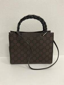 営FU765-100◆ GUCCI／グッチ バンブー GGナイロン ブラウン 2WAY トートバッグ 002・1016・002855