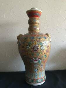 大清 雍正年製 粉彩描金花瓶　壷　置物