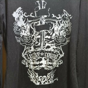 M・K・R 長袖Tシャツ Tシャツ ロック 十字架 翼 レース 薔薇 黒 レディース