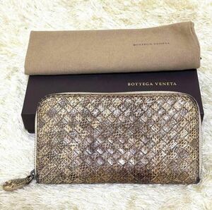 ★BOTTEGA VENETA ボッテガヴェネタ レザー ラウンドファスナー イントレチャート パイソン 蛇 長財布★