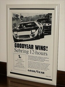 1966年 UK 60s vintage 洋書雑誌広告 額装品 GOODYEAR / 検索用 FORD GT40 フォード vs フェラーリ ガレージ 店舗 看板 装飾 ( A4size) 