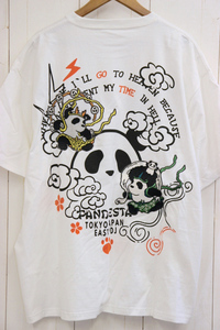 大きいサイズ PANDIESTA JAPAN パンディエスタジャパン 熊猫 風神雷神 パンダ 刺繍 半袖Tシャツ ホワイト XXLサイズ 和柄