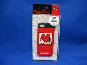 【9391】★未使用★ iPhone case アイフォンケース iPhoneSE iPhone5 iPhone5S キースへリング Keith Haring カード入れ＆ミラー付