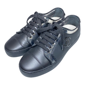 CHANEL シャネル G33866 スニーカー シューズ 靴 ココマーク ヌバック レザー ビニール ブラック クリア [サイズ 35(約22cm)]
