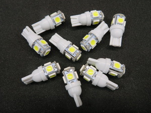 12V車用 10個入り Natural White 5000k LED 5SMD 白 T10ウェッジ ライセンス球 ナンバー灯