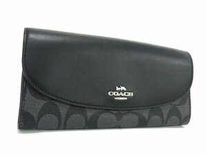 1円 ■極美品■ COACH コーチ F54022 シグネチャー PVC×レザー 二つ折り 長財布 ウォレット 札入れ 小銭入れ ブラック系 BI2137