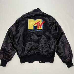 80s EMPIRE MTV クルー ジャケット ナイロン アセテート スタジャン 刺繍 ロゴ 90s バンド ナス紺 企業 映画 コーチ スポーツ