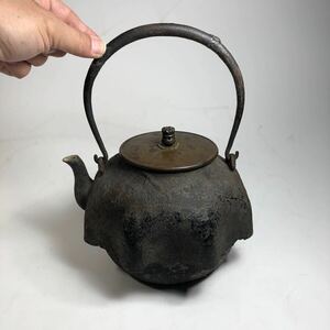 龍文堂 造 張笠型 時代鉄瓶 梅竹笹寿図 花枝紋様 王朝摘 茶道具 煎茶道具 古美術