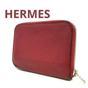 送料無料 HERMES エルメス コインケース カードケース 小銭入れ アザップ コンパクト 赤 レッド 刻印X SI 003 DB フランス製