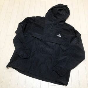 和132★ adidas アディダス ナイロンパーカー ジップネック フーディ S メンズ ブラック