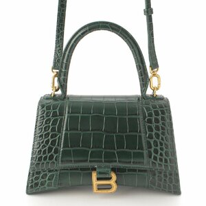 【バレンシアガ】Balenciaga　アワーグラス スモール クロコ型押し レザー 2WAYハンドバッグ 593546 グリーン 【中古】194536