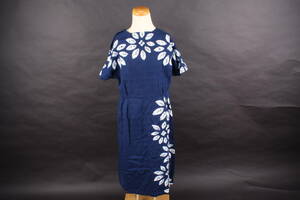 YF3899 縫製業者リメイク ワンピース 半袖 着物 絞り 染め 青 紺 白 ネイビー インディゴ 花柄