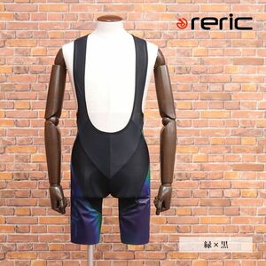 春夏/reric/Sサイズ/国産ビブショーツ 吸汗速乾 ストレッチ メッシュ通気性◎ グラデーション サイクルウェア 新品/緑×黒/ib306/