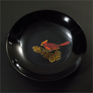 COUROC・「赤い鳥のプレート」象嵌,インレイ,cardinal,猩々紅冠鳥,カーディナル,カージナル,飾り皿,
