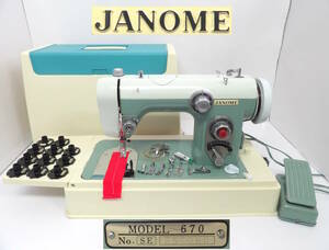 【よろづ屋】ジャノメ ミシン JANOME MODEL 670 ハイドリーム フットコントローラーあり ハンドクラフト 昭和レトロ家電 当時物(M0513-120)