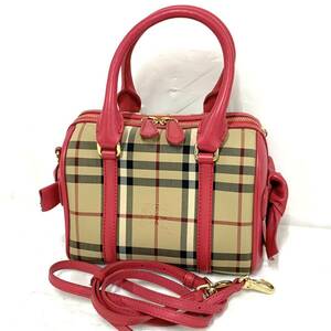 状態良好 BURBERRY バーバリー バッグ ハンド ショルダー ノバチェック ピンク リボン 斜め掛け 現状品 o4