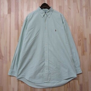 ポロ ラルフローレン サイズ 17 2XL~程度 ボタンダウン シャツ 長袖 ストライプ柄 コットン グリーン Polo Ralph Lauren 古着 1J2306