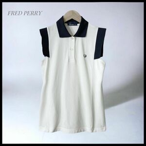 【FRED PERRY】 フレッドペリー　ノースリーブAラインポロシャツ 鹿の子シャツ　ロゴボタン ロゴ刺繍　バイカラー　フレンチスリーブ