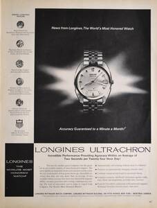 稀少・時計広告！1968年ロンジン 時計広告/Longines Ultra-Chron Watch/H