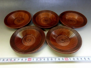 茶托■天然木製 煎茶器 5客セット 木彫り 木皿 お茶道具 古美術 時代物 骨董品■