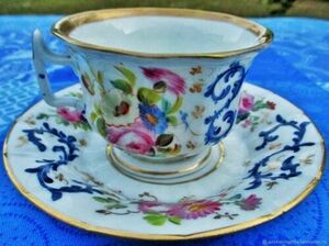 Tasseらsoucoupe ANCIENNEブーケporcelaineシテデサイエンス 世紀末 フランス アンティークカップA