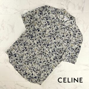 美品 CELINE セリーヌ シルク100% 総柄シャツ 半袖 トップス レディース マルチカラー サイズ38*OC1070