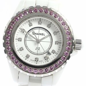 シャネル CHANEL H2010 J12 ピンクサファイアベゼル 白セラミック 12Pダイヤ クォーツ レディース _765545