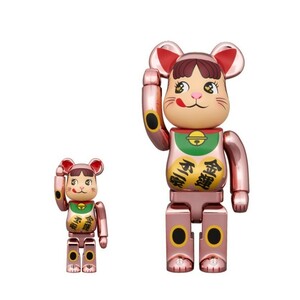 BE@RBRICK 招き猫 ペコちゃん 金運ダブル小判 桃金メッキ 100% & 400%