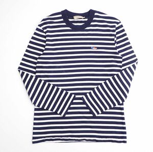 GO9731▽メゾンキツネ/Maison Kitsune*メンズM*ボーダー*ロングTシャツ/ロンT/長袖カットソー*トリコロールロゴ刺繍*ネイビー×ホワイト系