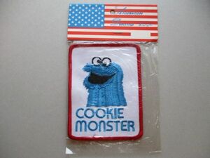 80s セサミストリートCOOKIE MONSTERクッキーモンスターSESAME STREET刺繍ワッペン/アメリカUSA手芸NYマペット当時物キャラクター入園 S2