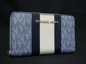 1円 ■新品同様■ MICHAEL KORS マイケルコース MK柄 PVC ラウンドファスナー コインケース コインパース 小銭入れ ブルー系 AX4154