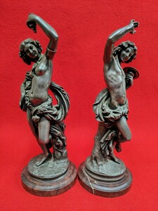 DEVAULX 19世紀 フランス 彫刻家 シルバー925 銀 男女裸婦像 大理石台 スターリングシルバー 像高約36cm 男像重さ3.165kg 女像重さ3.485kg