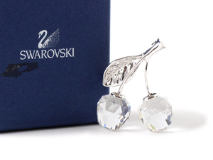 E16271 新品未使用 SWAROVSKI スワロフスキー ブローチ チェリー さくらんぼ 箱付き アクセサリー シルバー×クリア クリスタルガラス