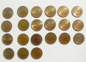 送料185円 カラス1銭銅貨 昭和13年 21枚 古銭 硬貨　単年度発行硬貨