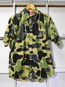 初期 BAPE 【L】 BIG ABC CAMO 半袖 シャツ 猿迷彩 A BATHING APE（ア ベイシング エイプ）NIGO ビッグABCカモ green アーカイブ