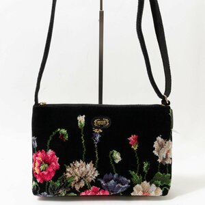 未使用品 FEILER フェイラー ショルダーバッグ ブラック 黒 ピンク グリーン シュニール織 日本製 花柄 レディース 斜め掛け エレガント 鞄