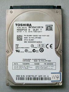 【HDD】東芝　MK5061GSYN　500GB　一応動作OKだが　ジャンク扱い　(114)