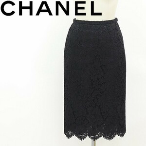 ヴィンテージ◆CHANEL シャネル 花柄 総レース スカート 黒 ブラック 34