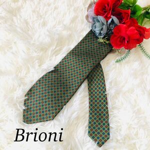 Brioni ブリオーニ メンズ 男性 紳士 ネクタイ ブランドネクタイ 総柄 グリーン 緑 結婚式 ビジネス カッコいい 渋い 美品 剣先 8.2cm