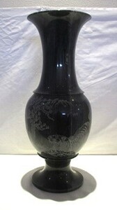 ★1円～中国 石製 壺 花瓶 高さ46cm 虎 彫刻入り 花器 工芸品 美術品
