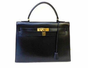 エルメス ケリー 32 ハンドバッグ ■ ○K刻印 ボックスカーフ 黒 ブラック ゴールド金具 バッグ HERMES □5L6DS