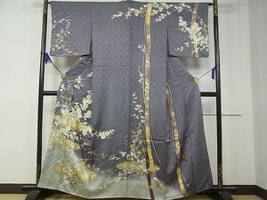 平和屋1■創業460年・千總　訪問着　駒刺繍　草花文　金彩　そごう扱い　逸品　CAAC1074vf